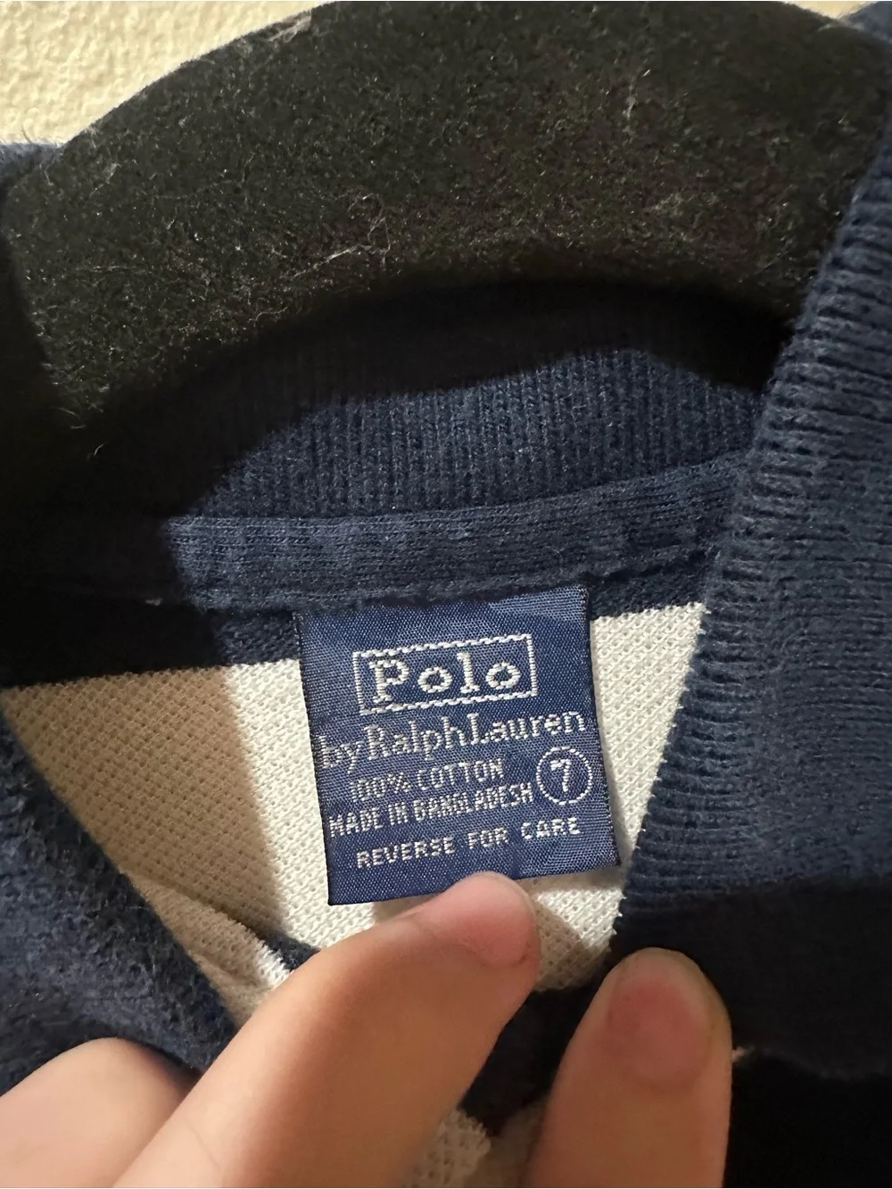 Ralph Lauren Navy & White Striped Polo - Kids